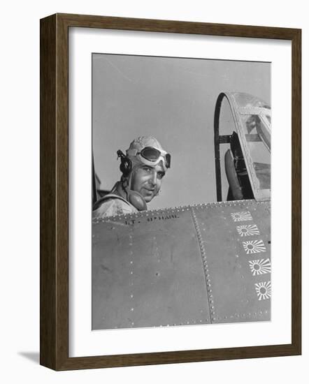 US Navy Flying Ace Lt. Edward H. O'Hare Sitting in His Plane-Ralph Morse-Framed Photographic Print