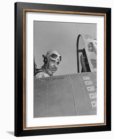 US Navy Flying Ace Lt. Edward H. O'Hare Sitting in His Plane-Ralph Morse-Framed Photographic Print