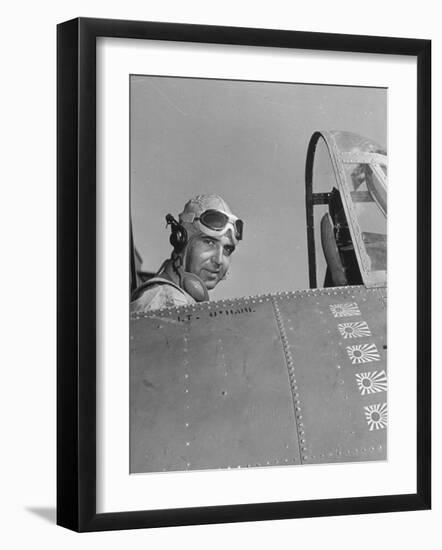 US Navy Flying Ace Lt. Edward H. O'Hare Sitting in His Plane-Ralph Morse-Framed Photographic Print