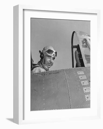 US Navy Flying Ace Lt. Edward H. O'Hare Sitting in His Plane-Ralph Morse-Framed Photographic Print