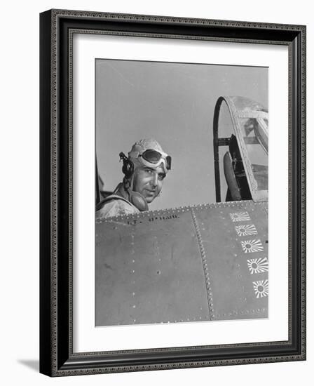 US Navy Flying Ace Lt. Edward H. O'Hare Sitting in His Plane-Ralph Morse-Framed Photographic Print