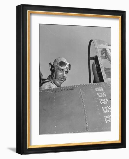 US Navy Flying Ace Lt. Edward H. O'Hare Sitting in His Plane-Ralph Morse-Framed Photographic Print