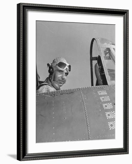 US Navy Flying Ace Lt. Edward H. O'Hare Sitting in His Plane-Ralph Morse-Framed Photographic Print