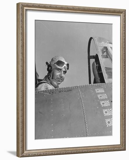 US Navy Flying Ace Lt. Edward H. O'Hare Sitting in His Plane-Ralph Morse-Framed Photographic Print