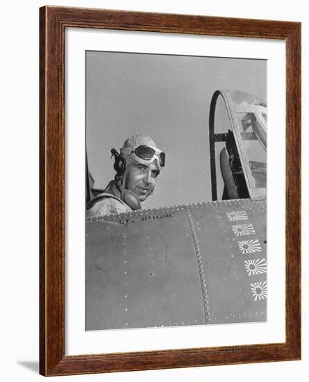 US Navy Flying Ace Lt. Edward H. O'Hare Sitting in His Plane-Ralph Morse-Framed Photographic Print