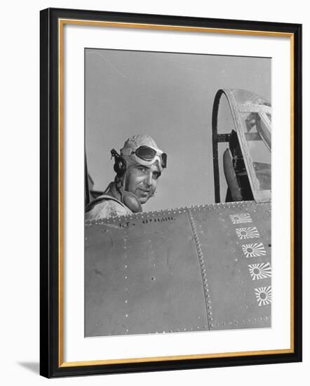 US Navy Flying Ace Lt. Edward H. O'Hare Sitting in His Plane-Ralph Morse-Framed Photographic Print