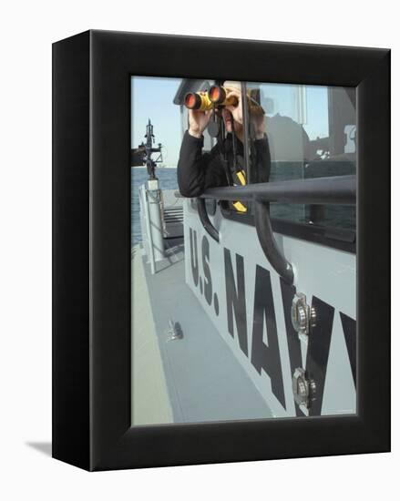 Us Navy Mate Looks Through Binoculars as He Patrols the Coastal Waters of the Persian Gulf-Stocktrek Images-Framed Premier Image Canvas