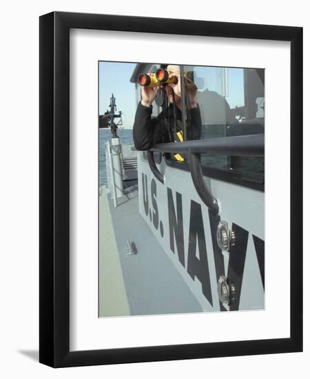 Us Navy Mate Looks Through Binoculars as He Patrols the Coastal Waters of the Persian Gulf-Stocktrek Images-Framed Photographic Print