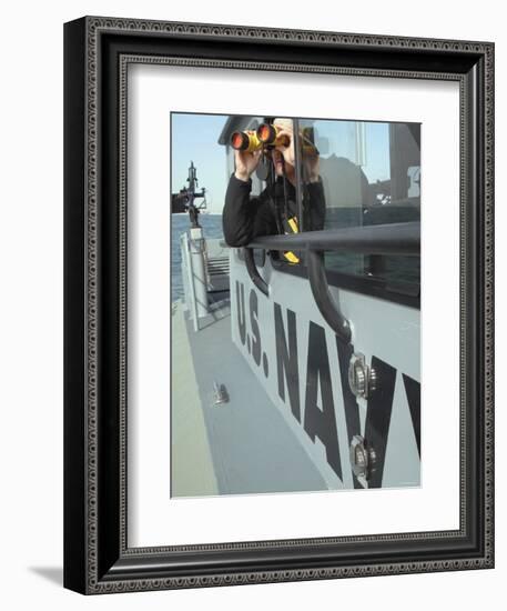 Us Navy Mate Looks Through Binoculars as He Patrols the Coastal Waters of the Persian Gulf-Stocktrek Images-Framed Photographic Print