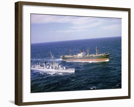 US Navy Picket Ship,Vesole, Intercepting Missile Carrying Soviet Ship Potzunov-Carl Mydans-Framed Photographic Print