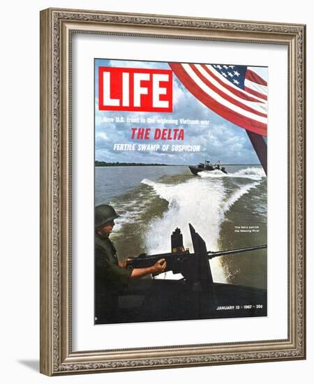 US Navy Presence on Mekong River During Vietnam War, January 13, 1967-Larry Burrows-Framed Photographic Print