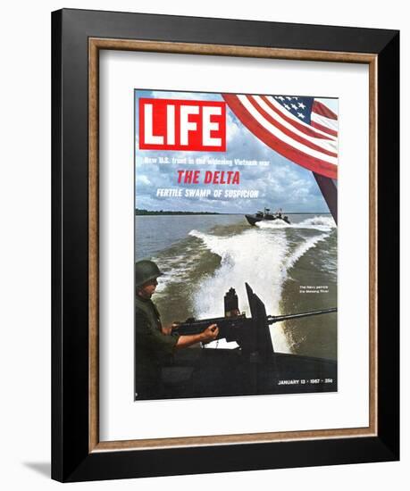 US Navy Presence on Mekong River During Vietnam War, January 13, 1967-Larry Burrows-Framed Photographic Print