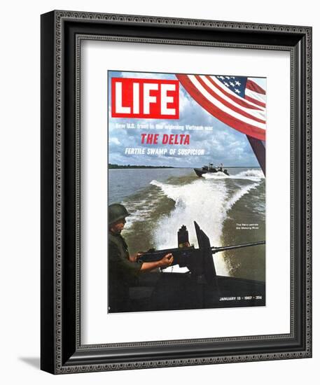 US Navy Presence on Mekong River During Vietnam War, January 13, 1967-Larry Burrows-Framed Photographic Print