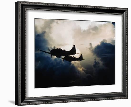 US Navy SBD Dauntless Dive Bombers in Flight-null-Framed Photographic Print