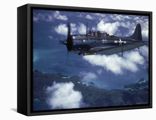 US Navy SBD Dauntless in Flight During Palau Islands Air Raid Attack-J^ R^ Eyerman-Framed Premier Image Canvas