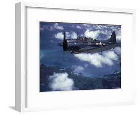 US Navy SBD Dauntless in Flight During Palau Islands Air Raid Attack-J. R. Eyerman-Framed Photographic Print