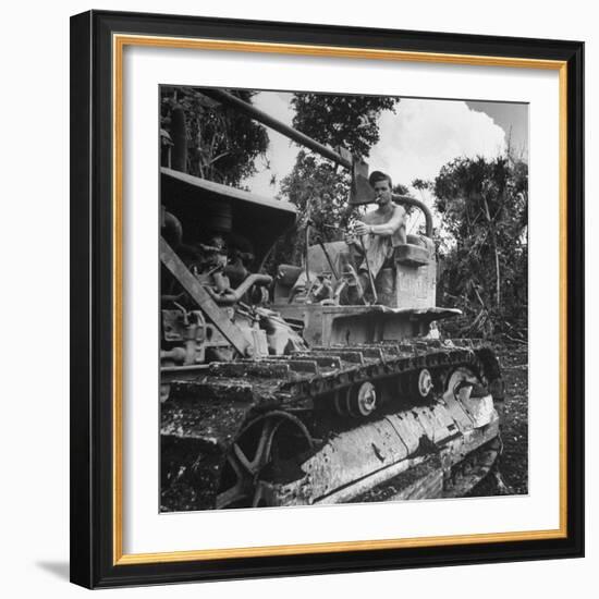 US Navy Seabee Robert H. Sellers of Eugene, or Operating a Caterpiller-J^ R^ Eyerman-Framed Photographic Print