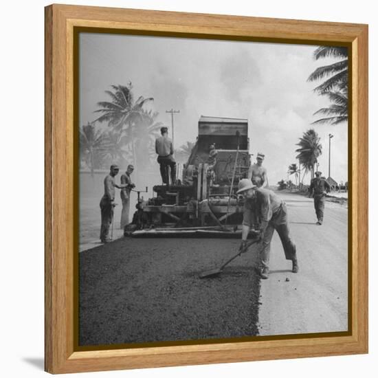 US Navy Seabees Spreading Asphalt During Creation of Air Base-J^ R^ Eyerman-Framed Premier Image Canvas