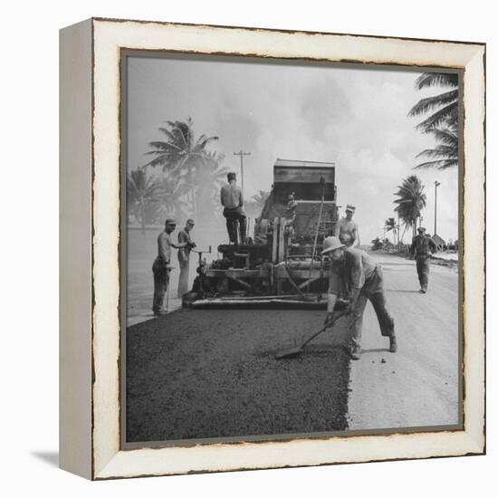 US Navy Seabees Spreading Asphalt During Creation of Air Base-J^ R^ Eyerman-Framed Premier Image Canvas