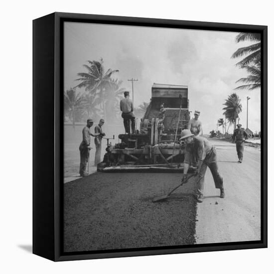 US Navy Seabees Spreading Asphalt During Creation of Air Base-J^ R^ Eyerman-Framed Premier Image Canvas