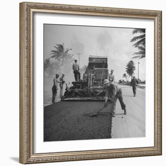 US Navy Seabees Spreading Asphalt During Creation of Air Base-J^ R^ Eyerman-Framed Photographic Print