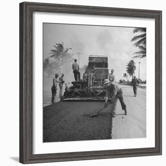 US Navy Seabees Spreading Asphalt During Creation of Air Base-J^ R^ Eyerman-Framed Photographic Print