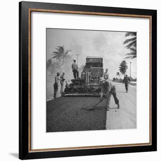 US Navy Seabees Spreading Asphalt During Creation of Air Base-J^ R^ Eyerman-Framed Photographic Print