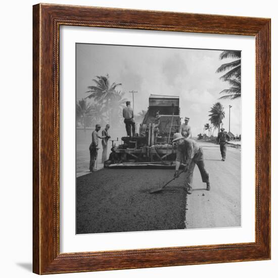 US Navy Seabees Spreading Asphalt During Creation of Air Base-J^ R^ Eyerman-Framed Photographic Print