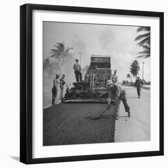 US Navy Seabees Spreading Asphalt During Creation of Air Base-J^ R^ Eyerman-Framed Photographic Print