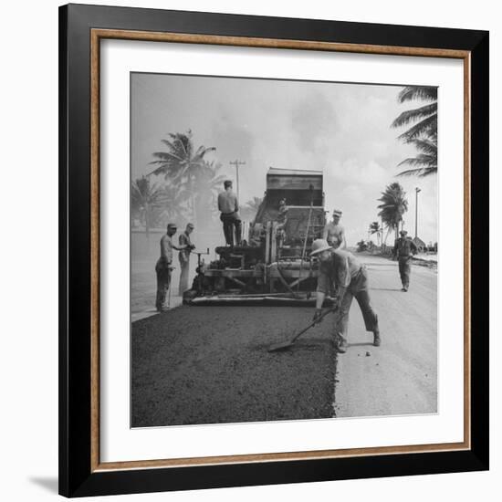 US Navy Seabees Spreading Asphalt During Creation of Air Base-J^ R^ Eyerman-Framed Photographic Print