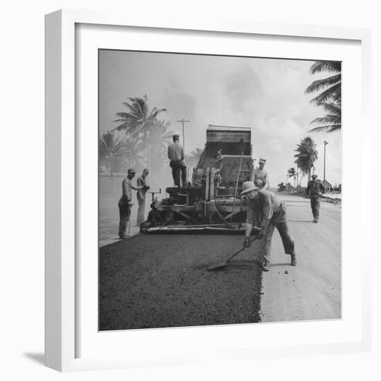 US Navy Seabees Spreading Asphalt During Creation of Air Base-J^ R^ Eyerman-Framed Photographic Print