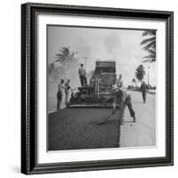 US Navy Seabees Spreading Asphalt During Creation of Air Base-J. R. Eyerman-Framed Photographic Print