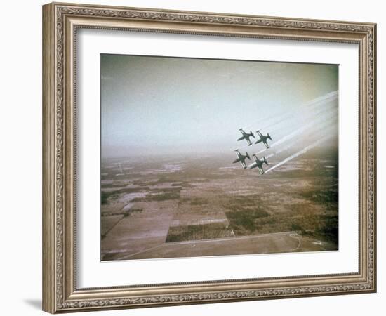 US Navy Stunt Pilots of the Blue Angels Flying their F9F Jets During an Air Show-J^ R^ Eyerman-Framed Photographic Print