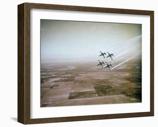 US Navy Stunt Pilots of the Blue Angels Flying their F9F Jets During an Air Show-J^ R^ Eyerman-Framed Photographic Print