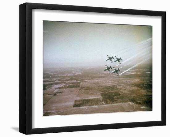 US Navy Stunt Pilots of the Blue Angels Flying their F9F Jets During an Air Show-J^ R^ Eyerman-Framed Photographic Print