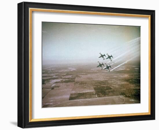 US Navy Stunt Pilots of the Blue Angels Flying their F9F Jets During an Air Show-J^ R^ Eyerman-Framed Photographic Print