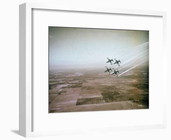 US Navy Stunt Pilots of the Blue Angels Flying their F9F Jets During an Air Show-J^ R^ Eyerman-Framed Photographic Print