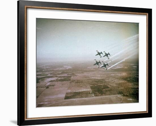 US Navy Stunt Pilots of the Blue Angels Flying their F9F Jets During an Air Show-J^ R^ Eyerman-Framed Photographic Print