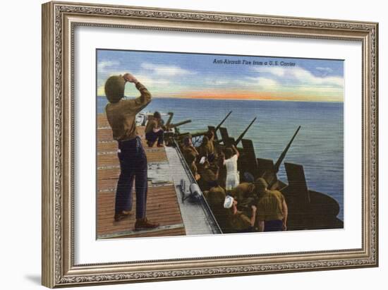 US Navy View - Anti-Aircraft Fire from U.S. Carrier-Lantern Press-Framed Art Print