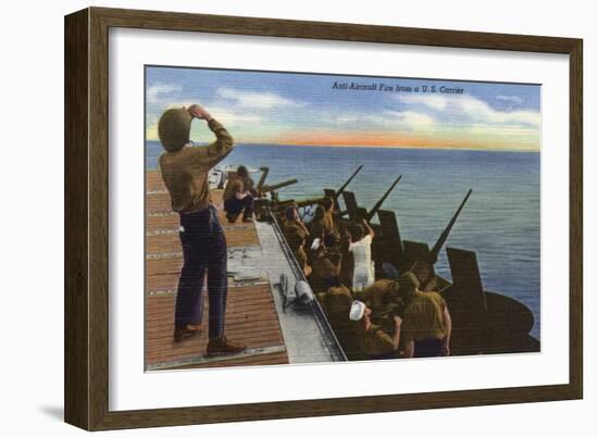 US Navy View - Anti-Aircraft Fire from U.S. Carrier-Lantern Press-Framed Art Print