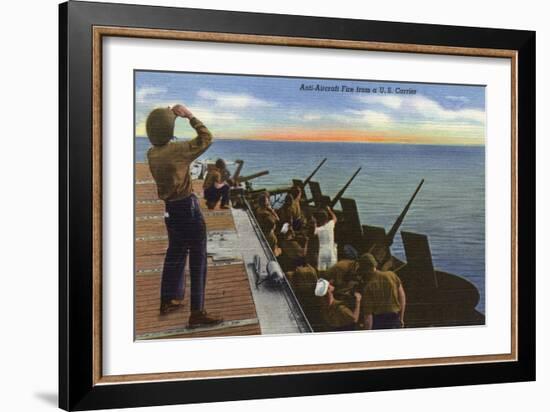 US Navy View - Anti-Aircraft Fire from U.S. Carrier-Lantern Press-Framed Art Print