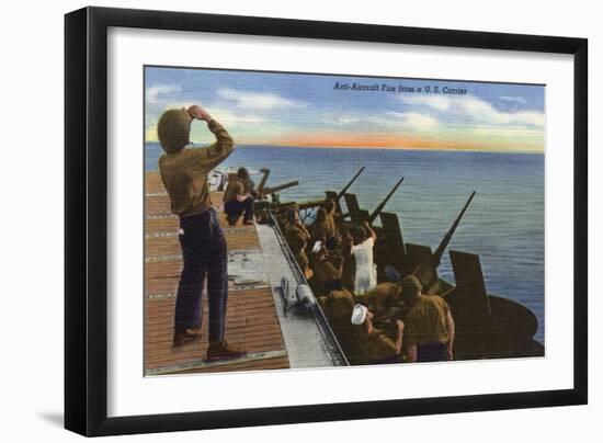 US Navy View - Anti-Aircraft Fire from U.S. Carrier-Lantern Press-Framed Art Print