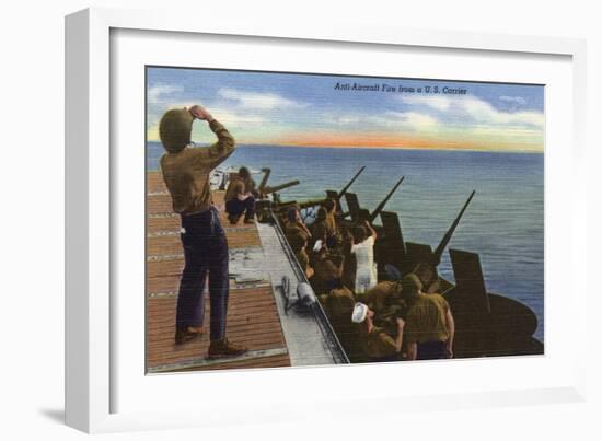 US Navy View - Anti-Aircraft Fire from U.S. Carrier-Lantern Press-Framed Art Print