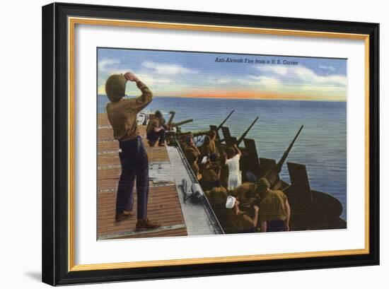 US Navy View - Anti-Aircraft Fire from U.S. Carrier-Lantern Press-Framed Art Print