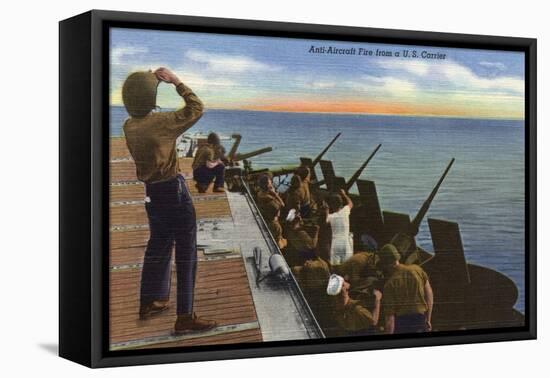 US Navy View - Anti-Aircraft Fire from U.S. Carrier-Lantern Press-Framed Stretched Canvas