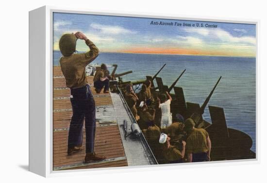 US Navy View - Anti-Aircraft Fire from U.S. Carrier-Lantern Press-Framed Stretched Canvas