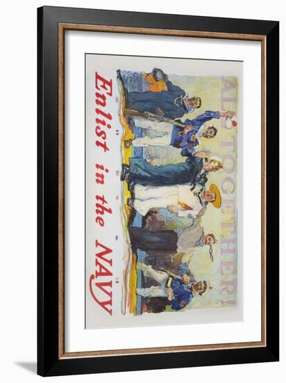 US Navy Vintage Poster - All Together-Lantern Press-Framed Art Print