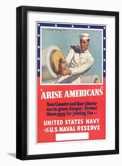 US Navy Vintage Poster - Arise Americans-Lantern Press-Framed Art Print