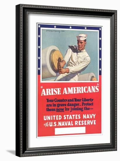 US Navy Vintage Poster - Arise Americans-Lantern Press-Framed Art Print