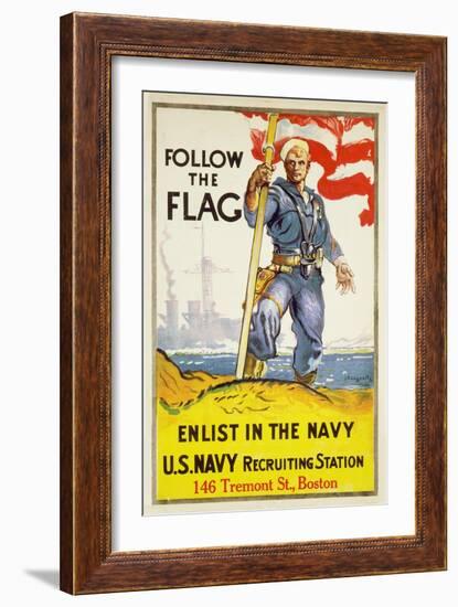US Navy Vintage Poster - Follow the Flag-Lantern Press-Framed Art Print